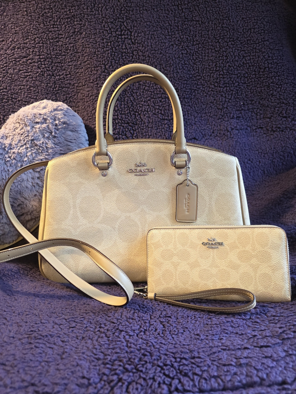 Coach Beige Signature Dome Satchel with Matching Zip Wallet